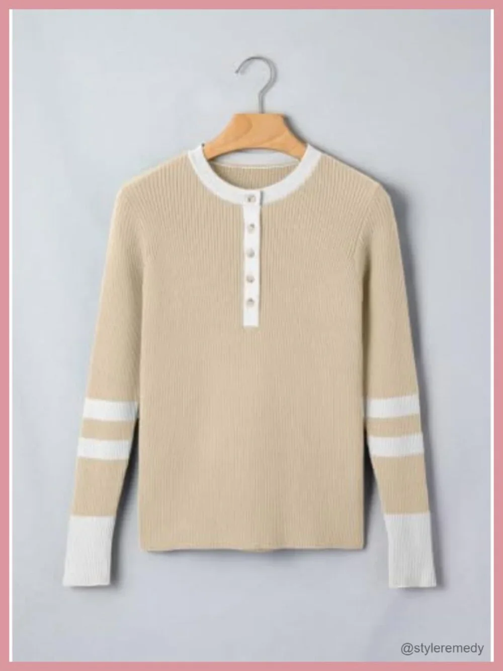 Women's V-Neck Knit Pullover Sweater Button Color-Block Slim Fit